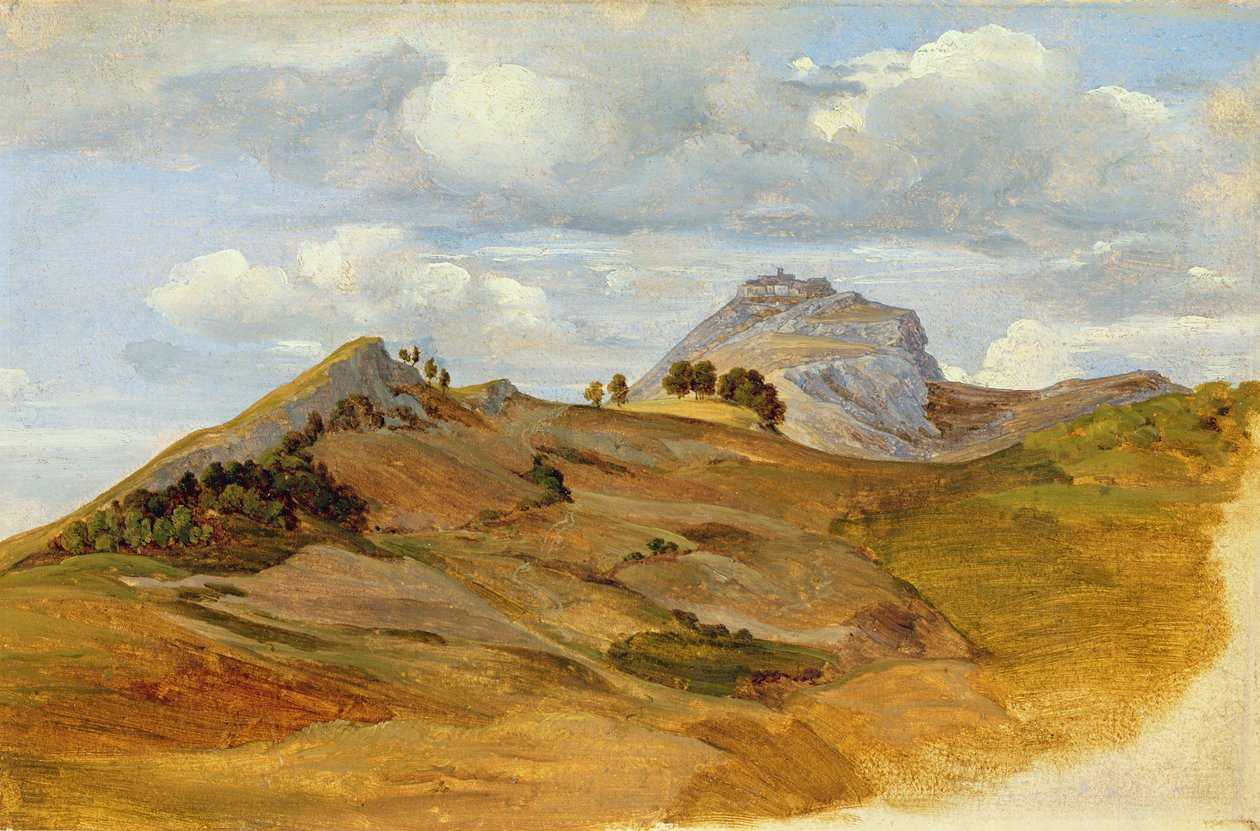 Vista de Civitella, 1822 (óleo sobre papel em papelão) de Heinrich Reinhold