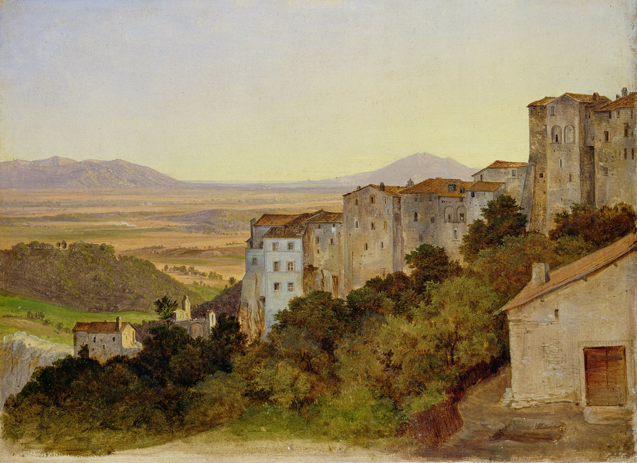 Vista de Olevano, 1821-24 (óleo sobre papel sobre tela) de Heinrich Reinhold