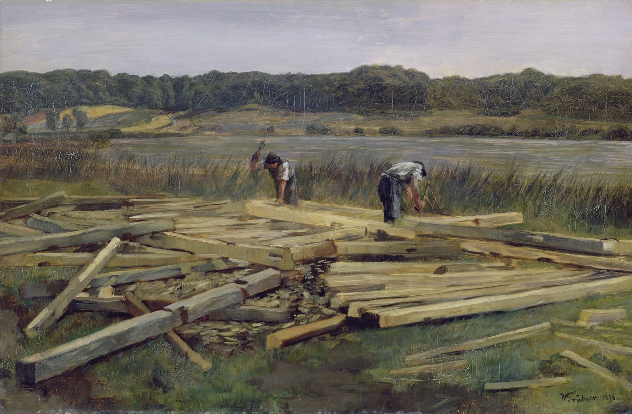 Canteiro de obras em Wesslingersee, 1876 de Heinrich Wilhelm Truebner