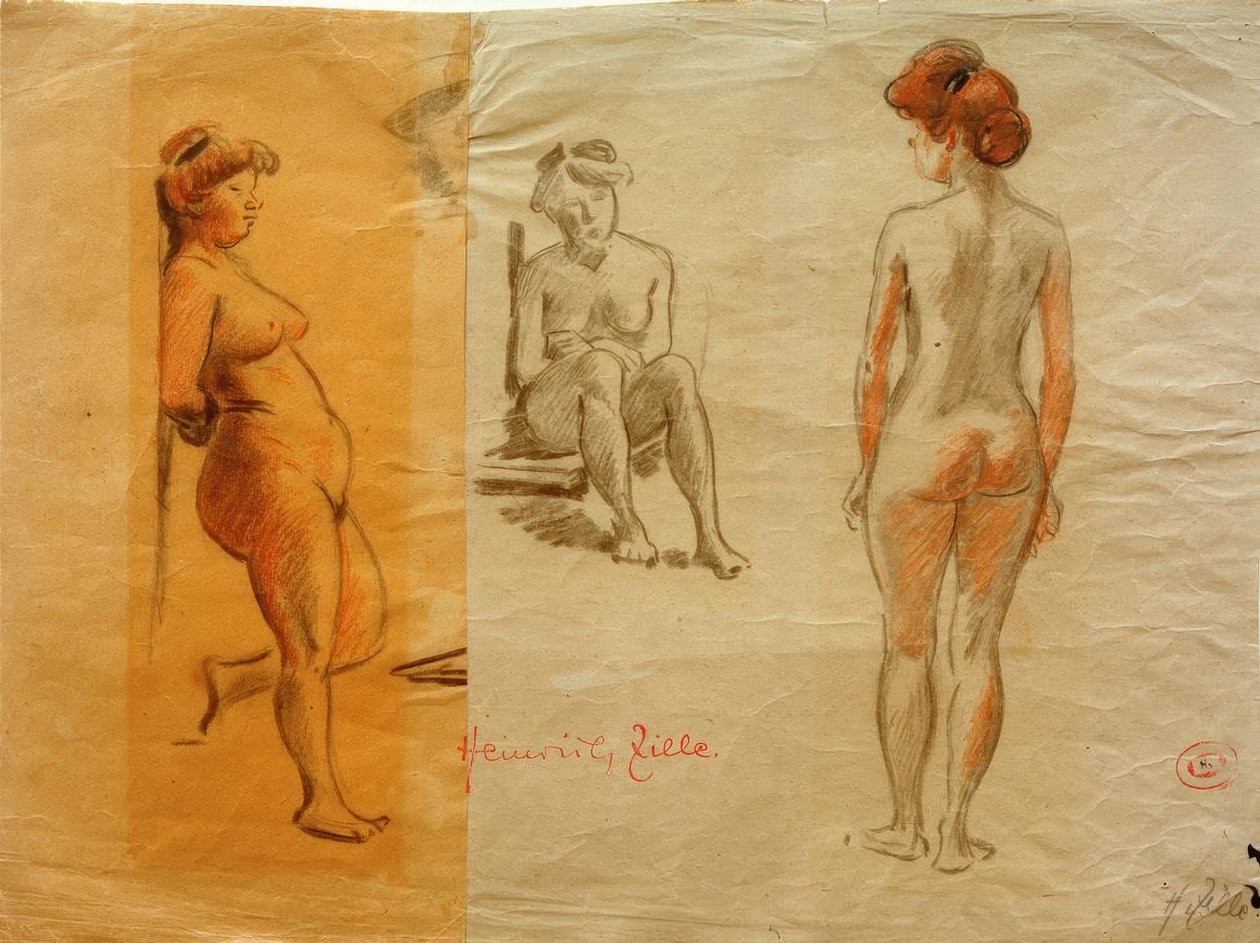 H.Zille, três estudos nus de Heinrich Zille