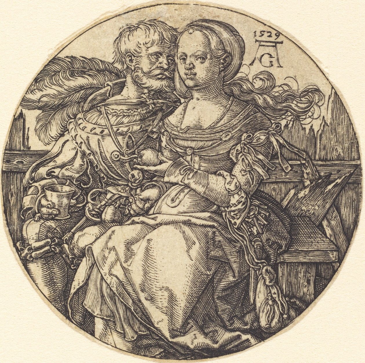 Um casal de amantes sentados, 1529. de Heinrich Aldegrever