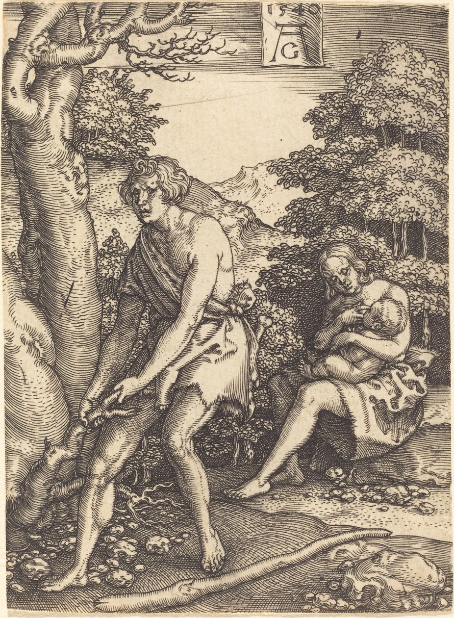Adão e Eva no Trabalho, 1540. de Heinrich Aldegrever