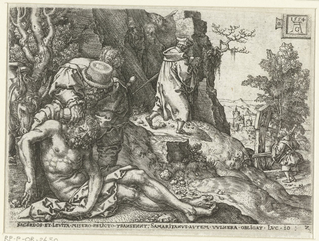 Bom Samaritano cuida das feridas Parábola do Bom Samaritano (título da série) de Heinrich Aldegrever