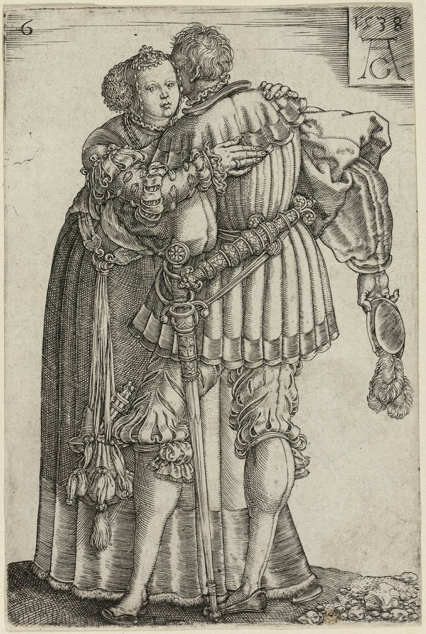 Casal se abraçando, prato seis de The Large Wedding-Dancers de Heinrich Aldegrever