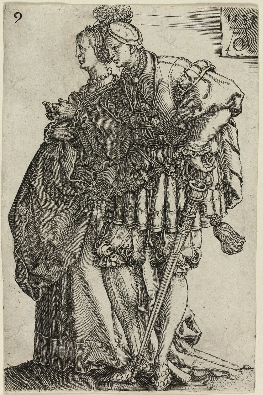 Casal Dançarino, prato nove de The Large Wedding-Dancers de Heinrich Aldegrever