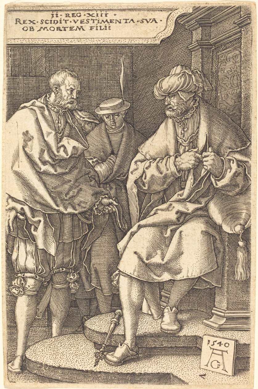 David tirando suas vestes na notícia da morte de seu filho, 1540. de Heinrich Aldegrever