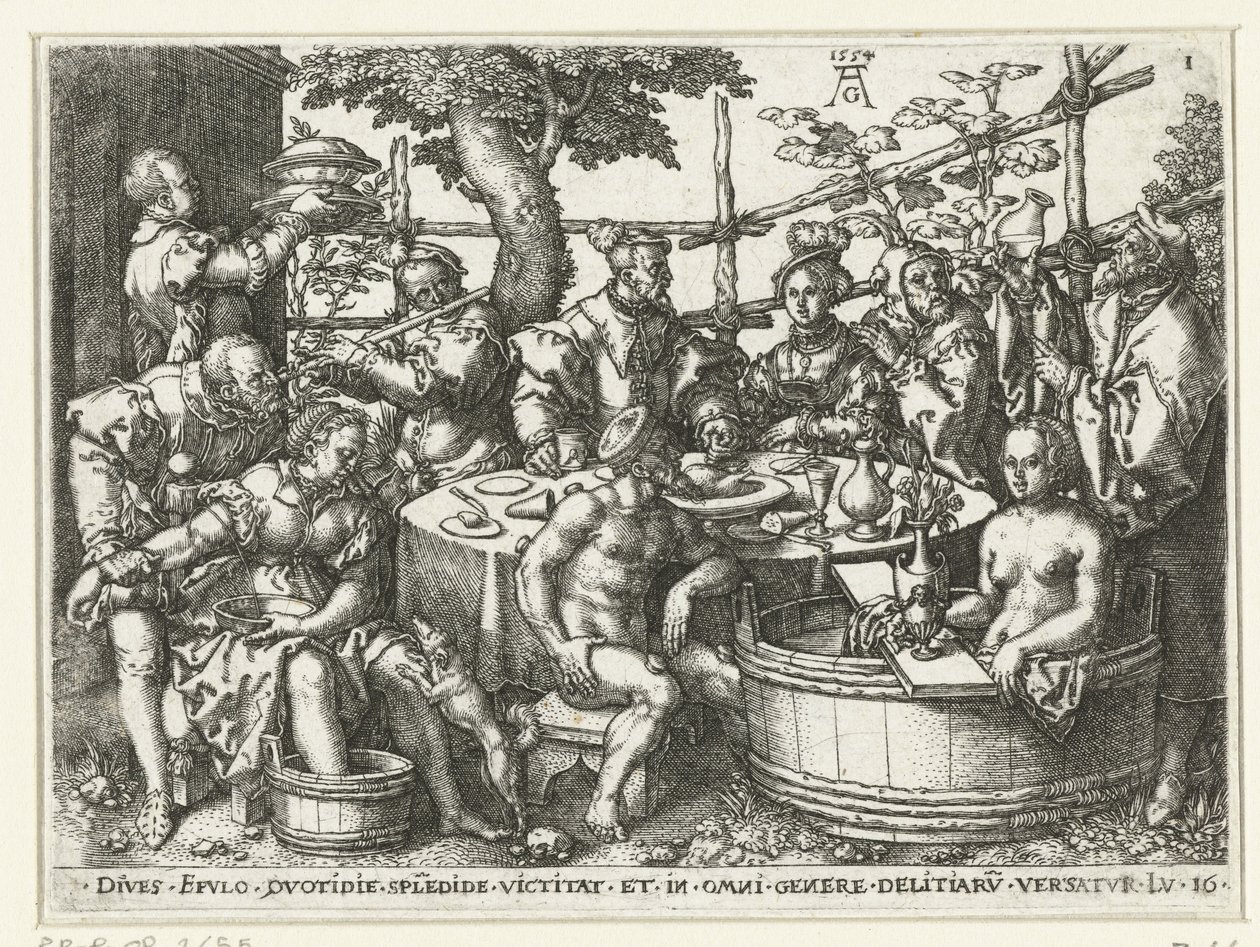 festa do rico Parábola de Lázaro e o Rico (título da série) de Heinrich Aldegrever