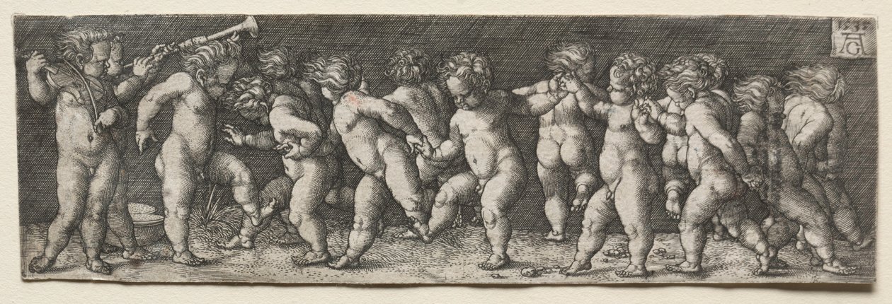 Quinze crianças nuas dançando, 1535. de Heinrich Aldegrever