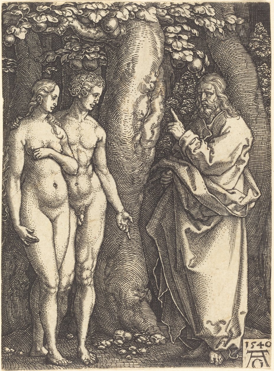 Deus proíbe comer da árvore de Heinrich Aldegrever