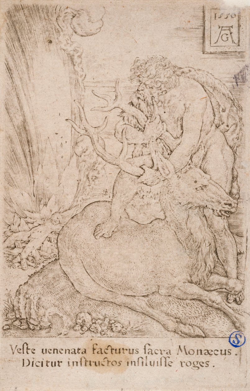 Heracles Capturando a corça de Cerinéia, da série:  Os Trabalhos de Hércules (13) de Heinrich Aldegrever