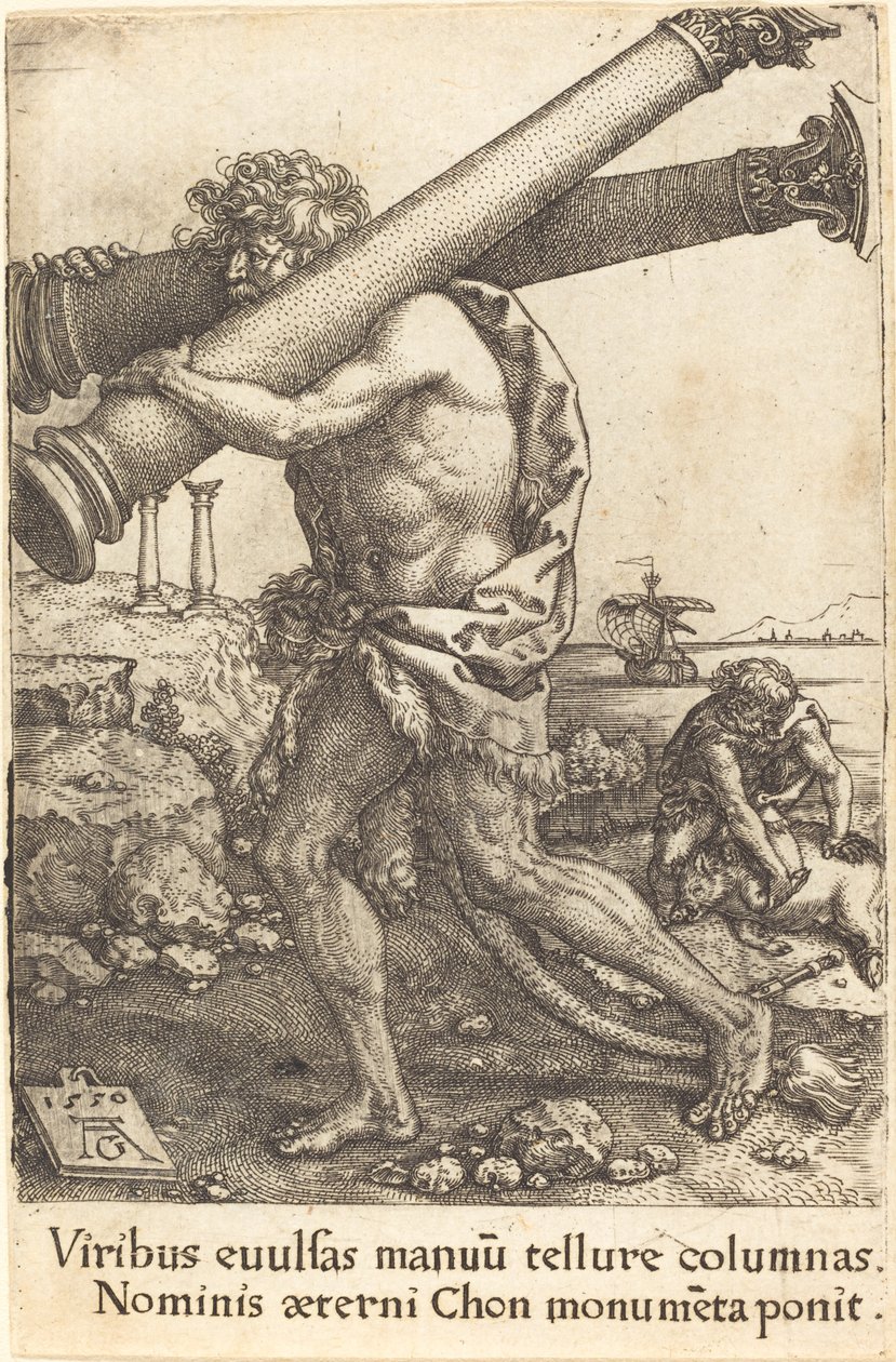Hércules carregando as duas colunas de Gaza de Heinrich Aldegrever