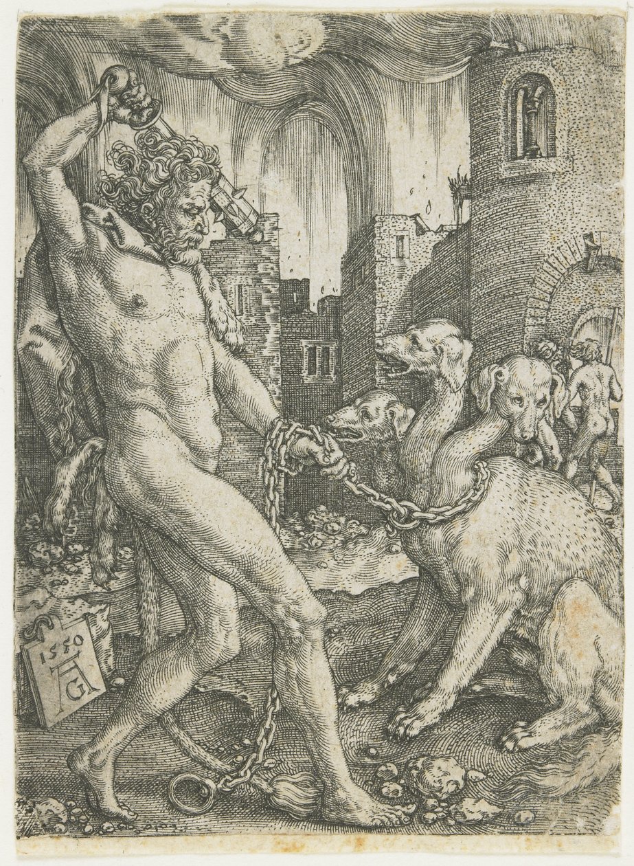 Hercules Chains Cerberus, 1550 de Heinrich Aldegrever