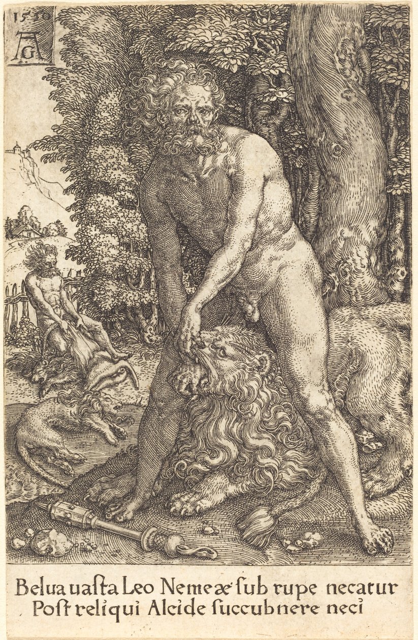 Hércules matando o leão de Nemea, 1550. de Heinrich Aldegrever
