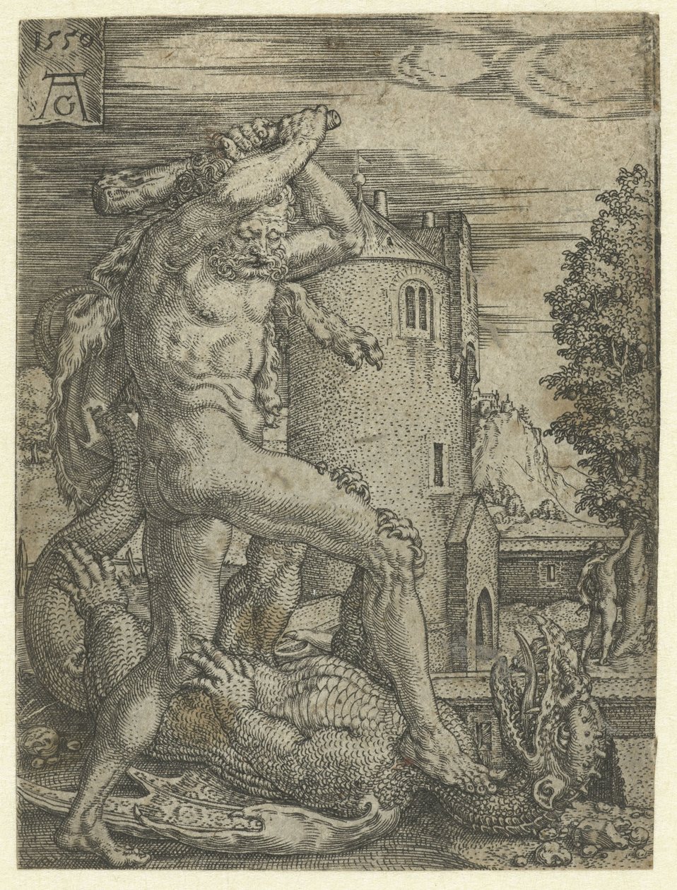 Hércules mata o dragão Ladon
Obras de Hércules (título da série) de Heinrich Aldegrever