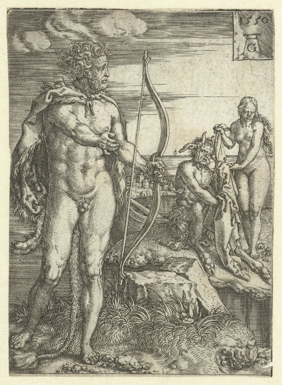 Hércules salva Deianira de Nessus Trabalhos de Hércules (título da série) de Heinrich Aldegrever