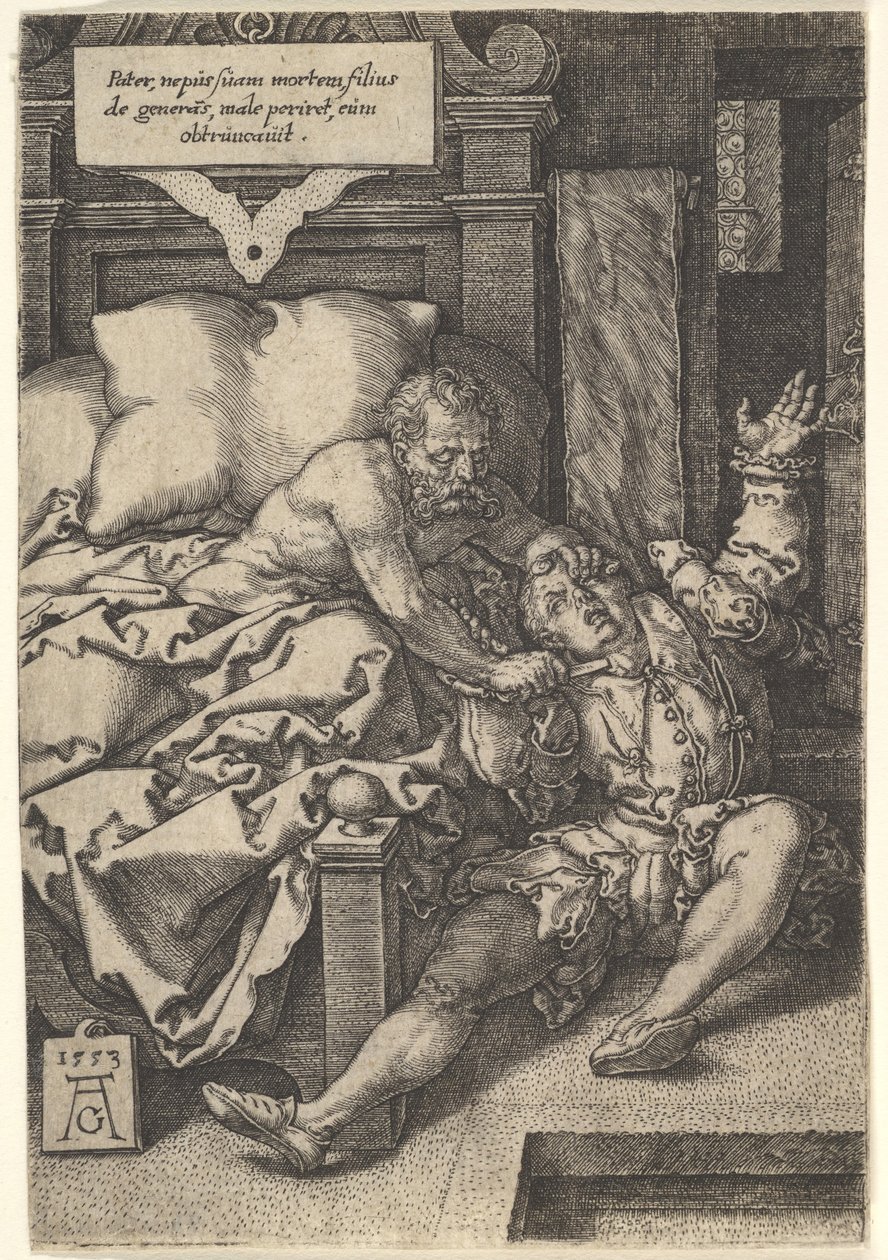 Juiz Herkinbald Cortando a garganta de seu sobrinho, 1553. de Heinrich Aldegrever