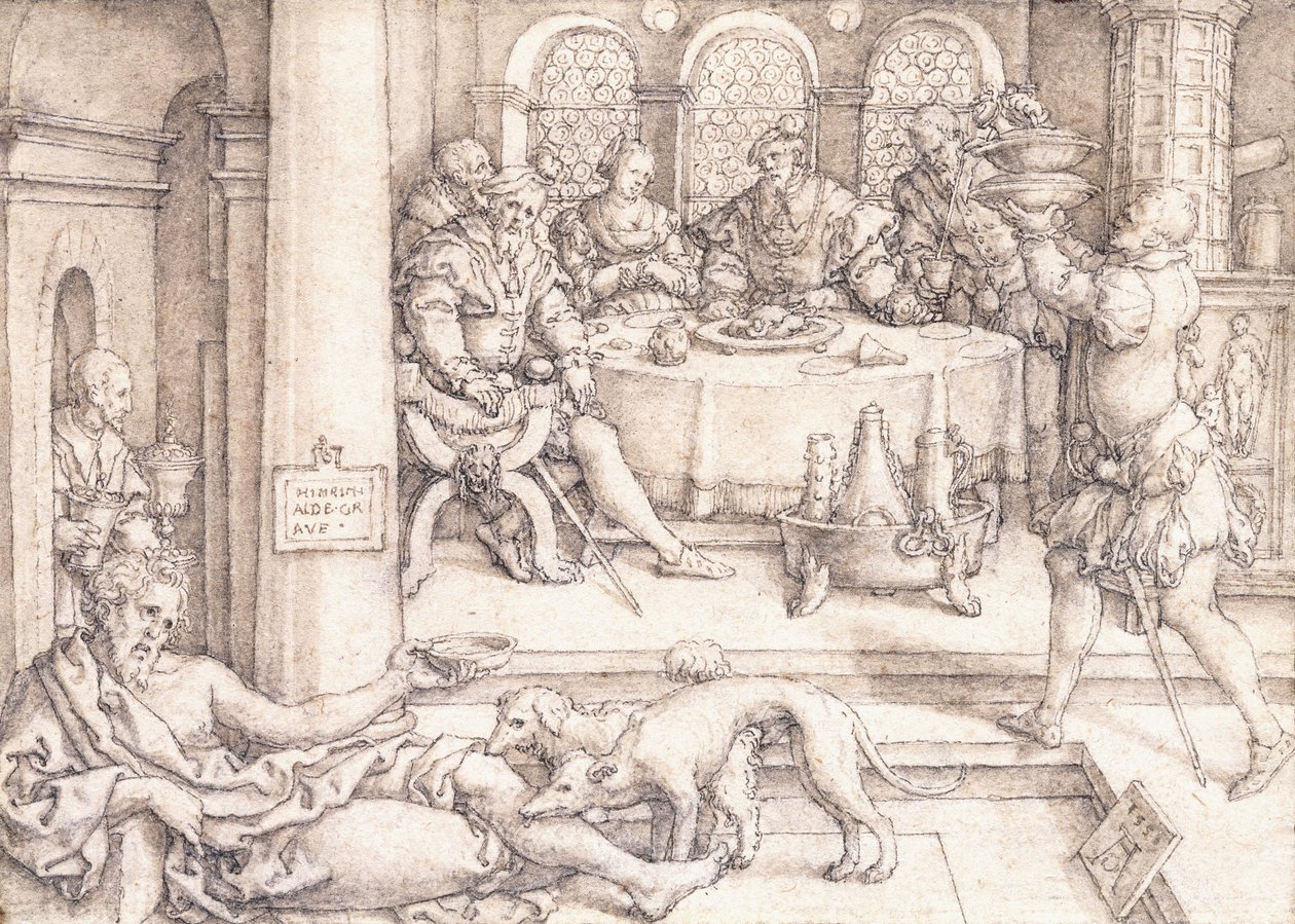 Lazarus implorando por migalhas da mesa de mergulho, 1552 de Heinrich Aldegrever