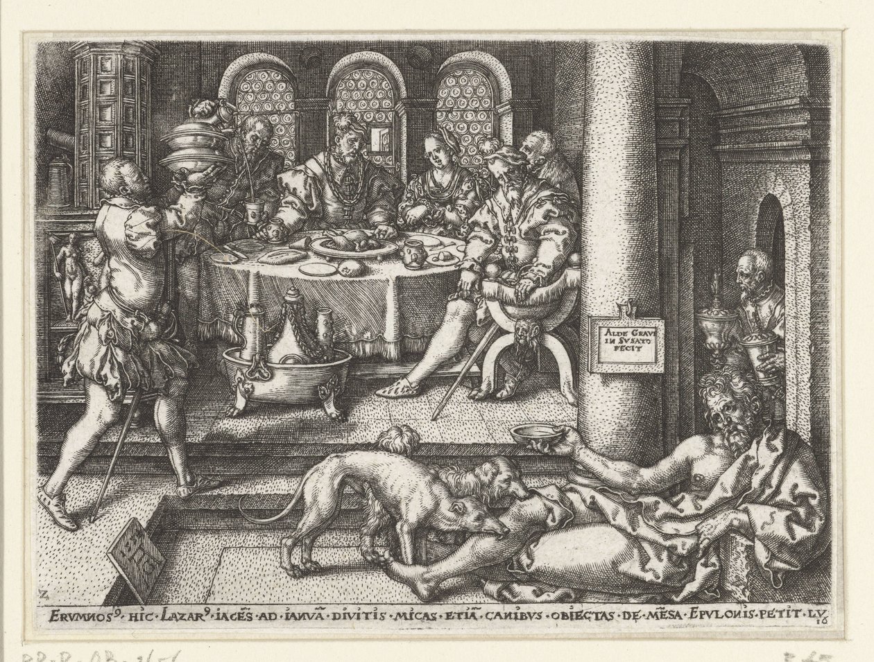 Lázaro a implorar à porta do homem rico
Parábola de Lázaro e o homem rico (título da série) de Heinrich Aldegrever