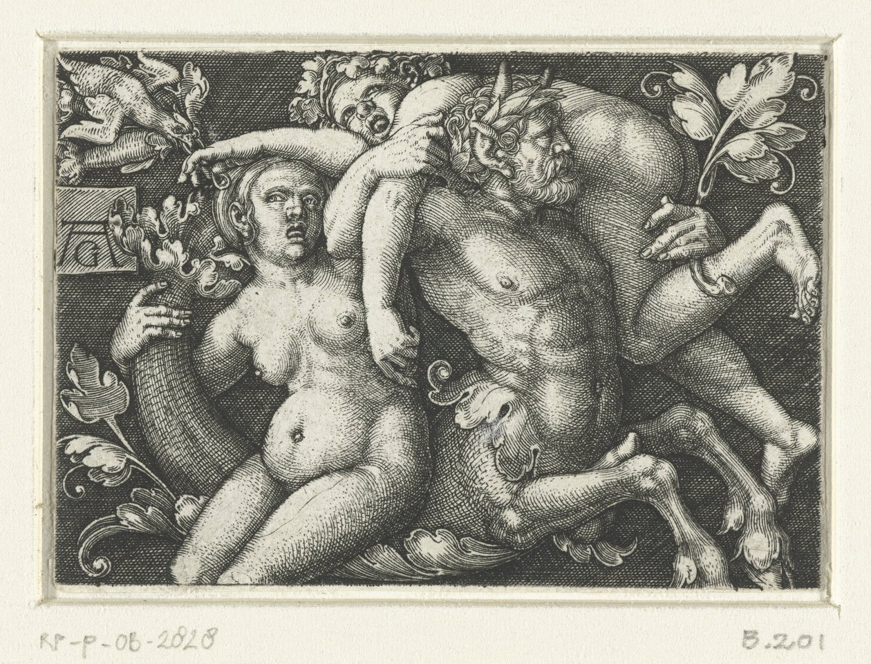 Ornamento com tritão e duas nereidas de Heinrich Aldegrever