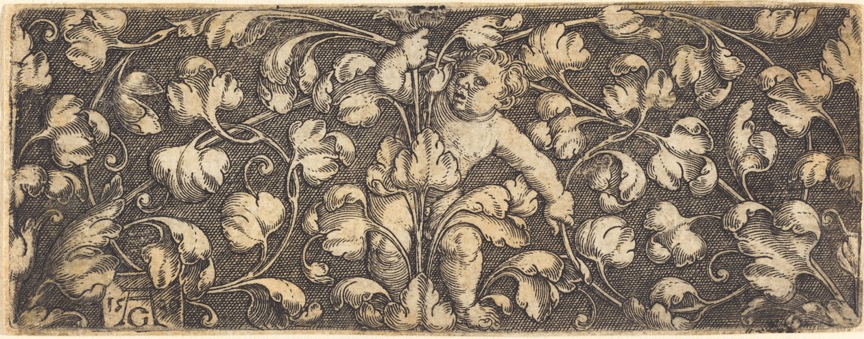 Ornamento com folhagem e uma criança no centro, 1539. de Heinrich Aldegrever