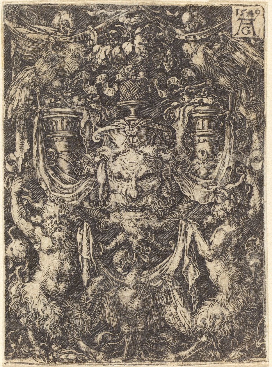 Ornamento com máscara, águia entre sátiros abaixo de Heinrich Aldegrever