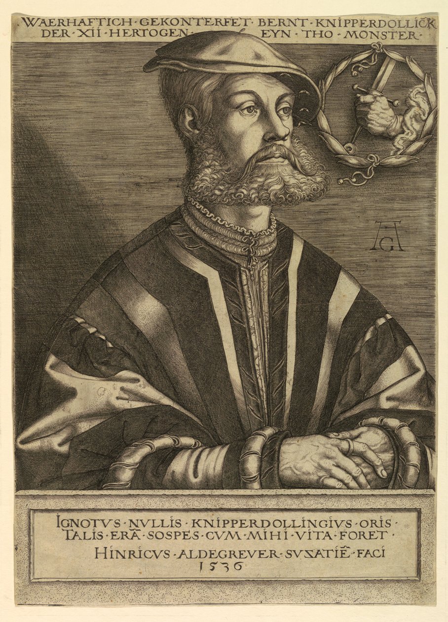 Retrato de Bernard Knipperdolling, um chefe dos anabatistas de Münster de Heinrich Aldegrever
