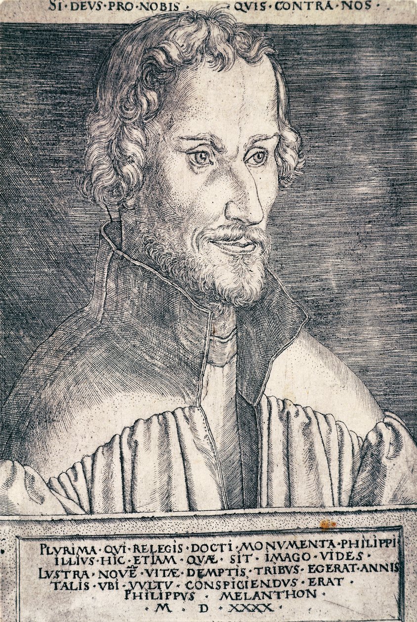 Retrato de Philip Melanchthon ou Philipp Schwarzerd (1497-1560), humanista e teólogo alemão, gravura de Heinrich Aldegrever (1502-ca 1561) de Heinrich Aldegrever