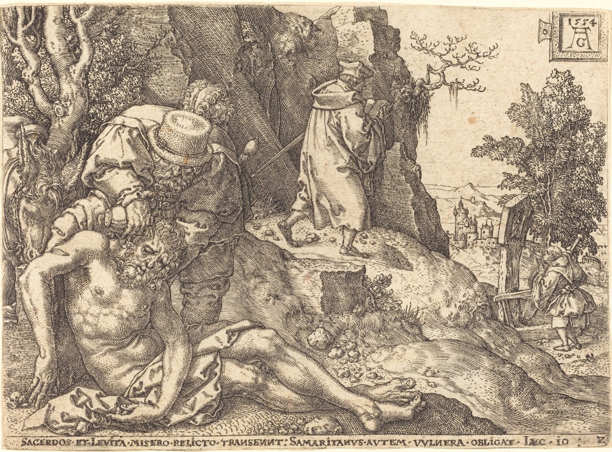 O Bom Samaritano Ministrando ao Viajante de Heinrich Aldegrever
