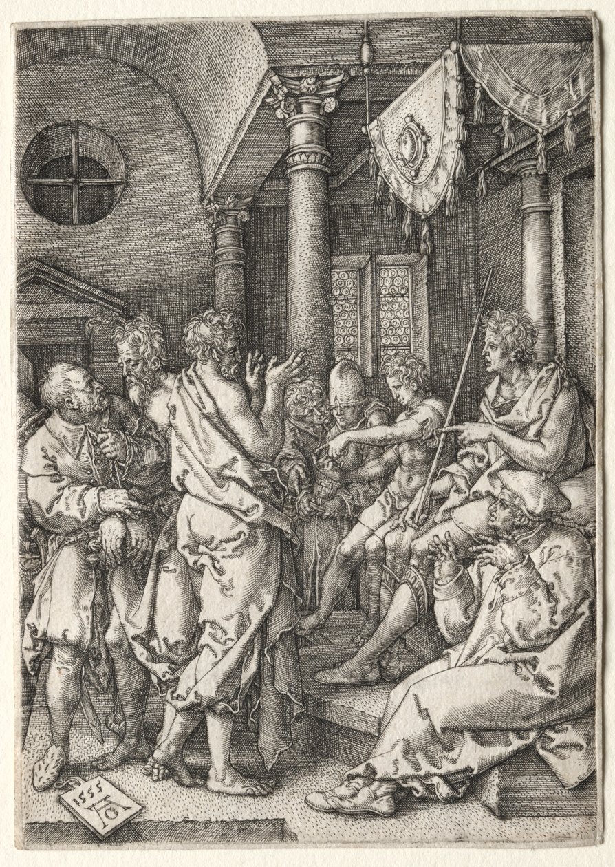 A história de Susanna: Daniel interrogando os anciãos. de Heinrich Aldegrever