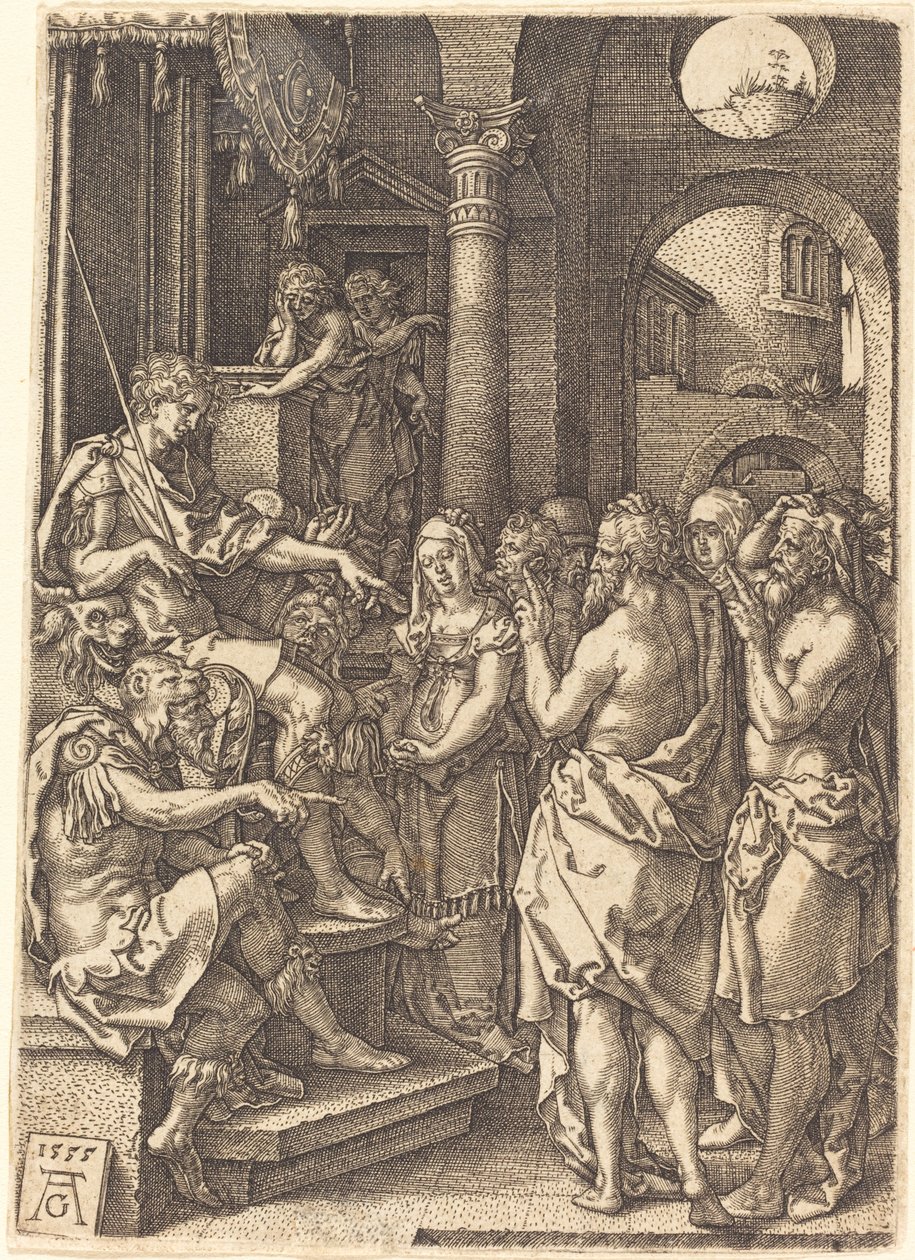 Os dois anciãos perante o juiz, 1555. de Heinrich Aldegrever