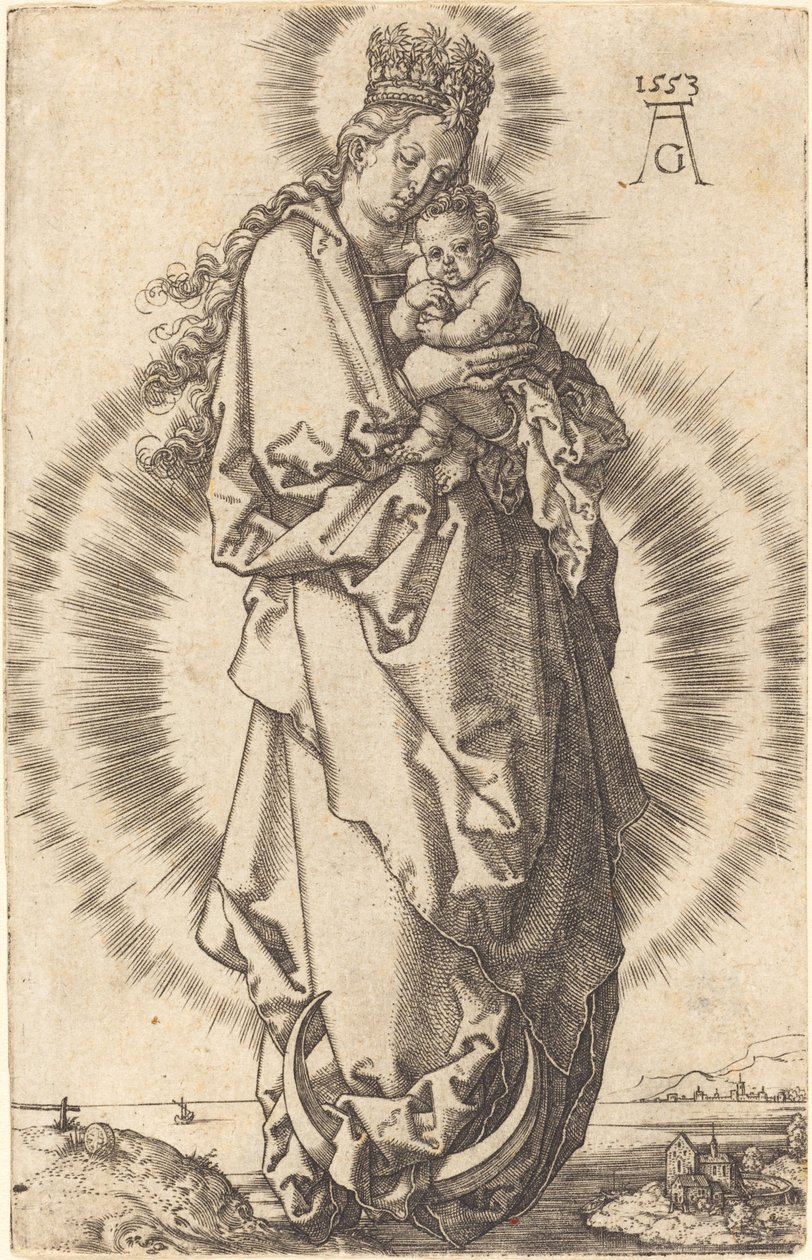 A Virgem com o Menino no Crescente, 1553. de Heinrich Aldegrever