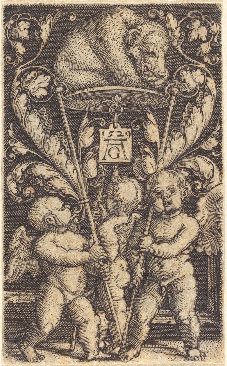 Três Cupidos e um Urso de Heinrich Aldegrever