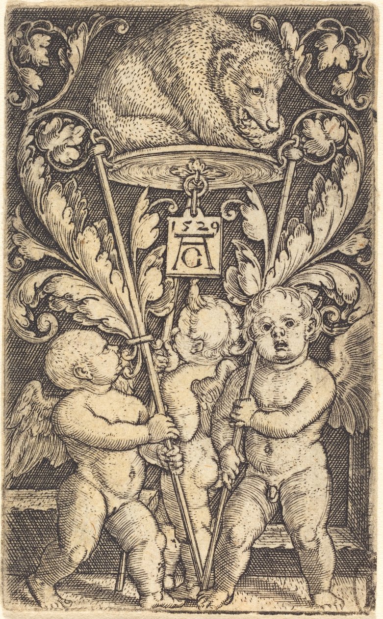 Três Cupidos e um Urso de Heinrich Aldegrever