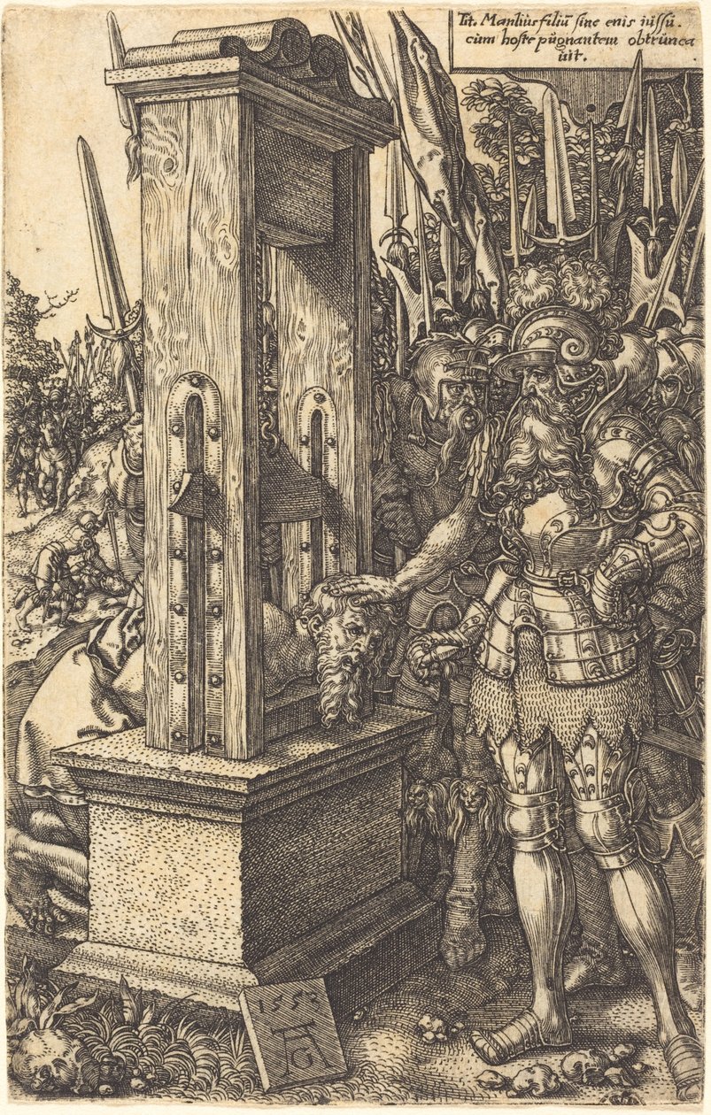 Titus Manlius decapitando seu filho, 1553. de Heinrich Aldegrever