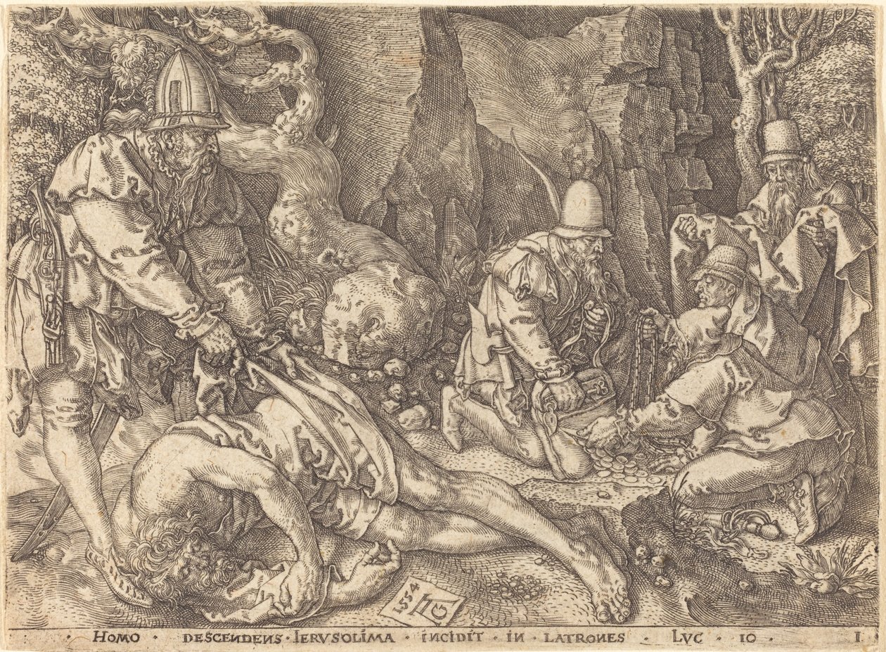 Viajante entre ladrões, 1554. de Heinrich Aldegrever