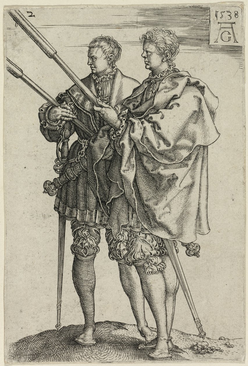 Dois Portadores da Tocha, prato dois de The Large Wedding-Dancers de Heinrich Aldegrever