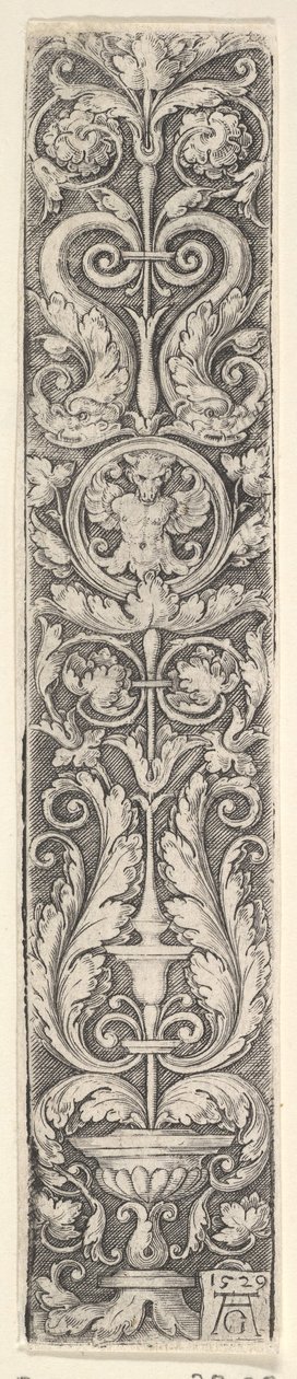 Painel Vertical com Candelabro contendo Medalhão com Centauro e Par de Dolp..., 1529. de Heinrich Aldegrever