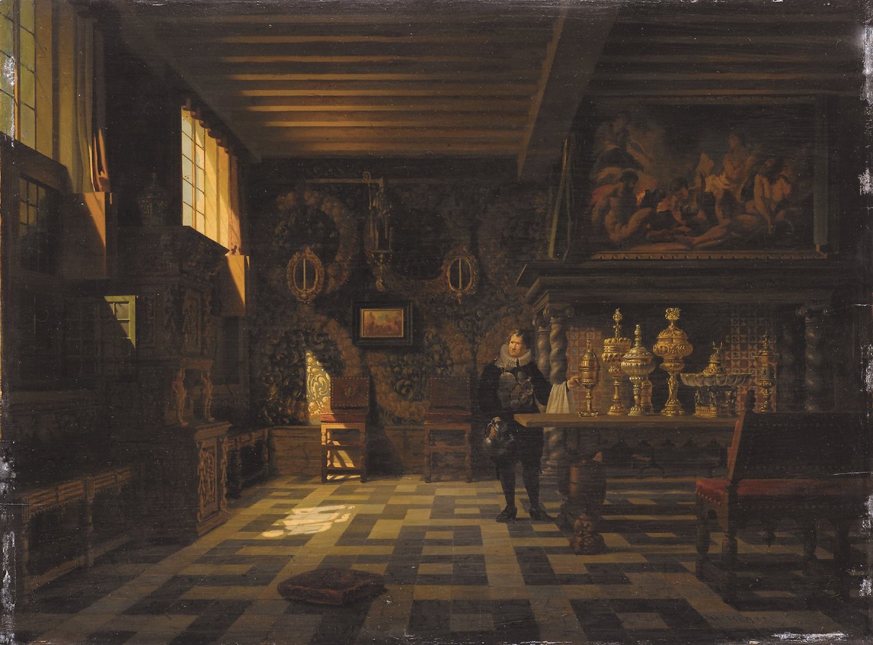 Interior de um palácio do século XVII (óleo sobre tela) de Heinrich Anton Heger