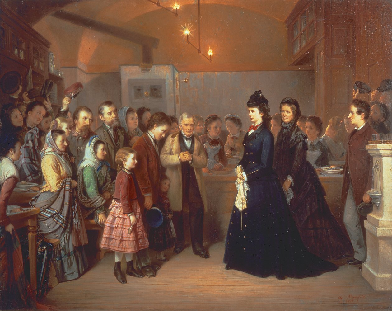 A Imperatriz Isabel da Áustria visita uma sopa dos pobres na Schoenlaterngasse de Heinrich August Mansfeld