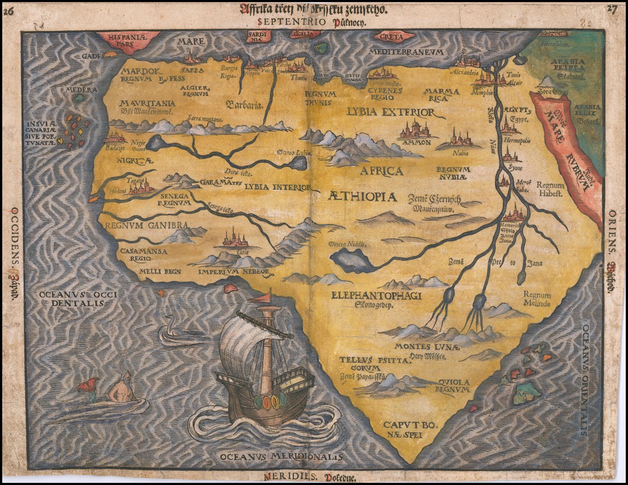 Mapa de África de 1592, em checo, de Heinrich Bünting de Heinrich Bünting