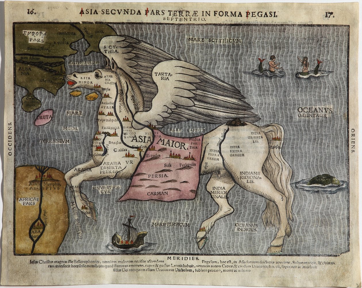 Segunda parte da Ásia Terra na forma de Pegasus Ásia na forma de Pegasus de Heinrich Bünting