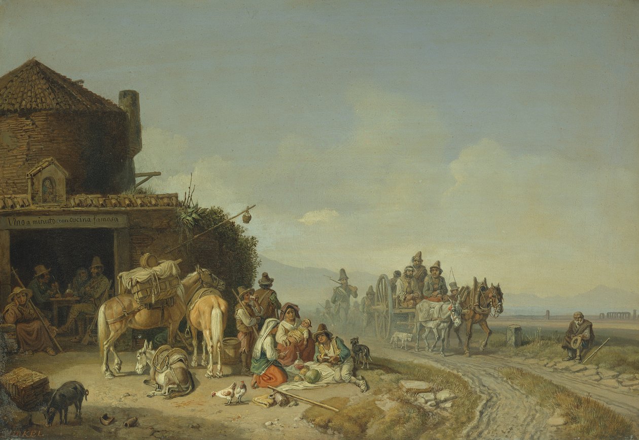 Viajantes antes de uma pousada na estrada de Heinrich Burkel