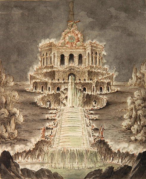 Esboço do Octógono Iluminado (lápis, caneta e aquarela sobre papel) de Heinrich Christoph Jussow