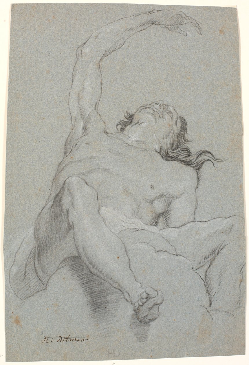 Homem nu, visto "de sotto in su". Estudo para figura na pintura de teto de Heinrich Dittmers