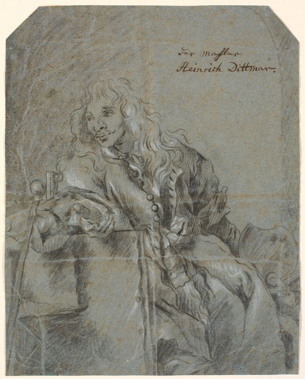 Auto-retrato? sentado, com tela e paleta, mão estendida de Heinrich Dittmers