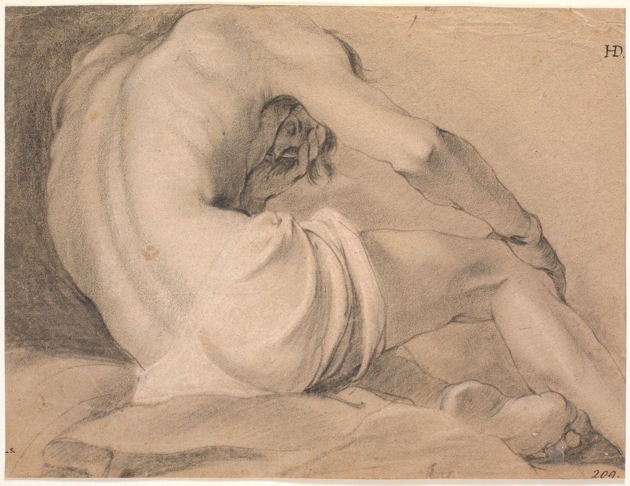 Modelo masculino sentado, visto de trás por baixo de Heinrich Dittmers