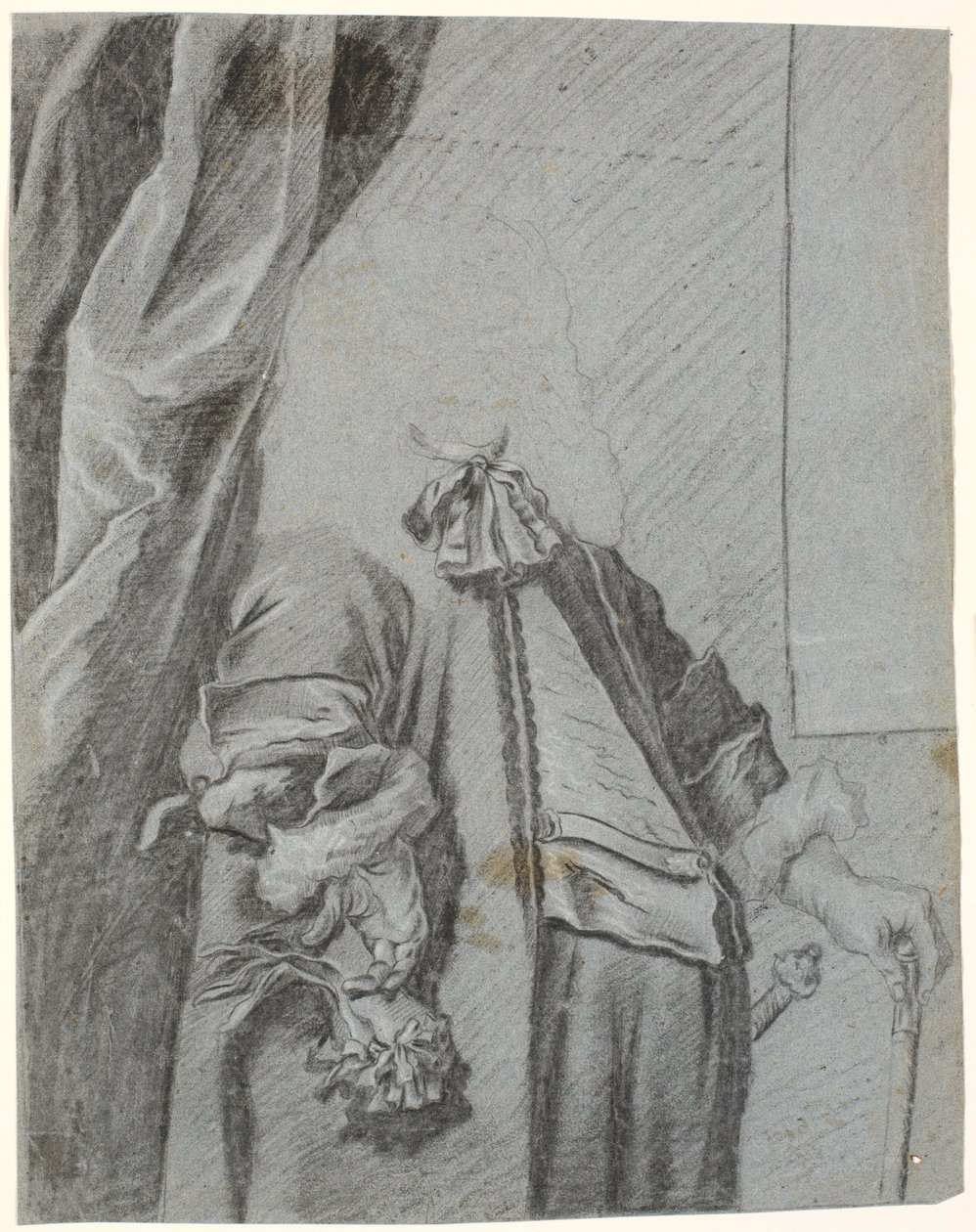 Estudo para retrato masculino, figura 3/4, mão direita, segurando luva, apoiada lateralmente, mão esquerda apoiada em bengala de Heinrich Dittmers