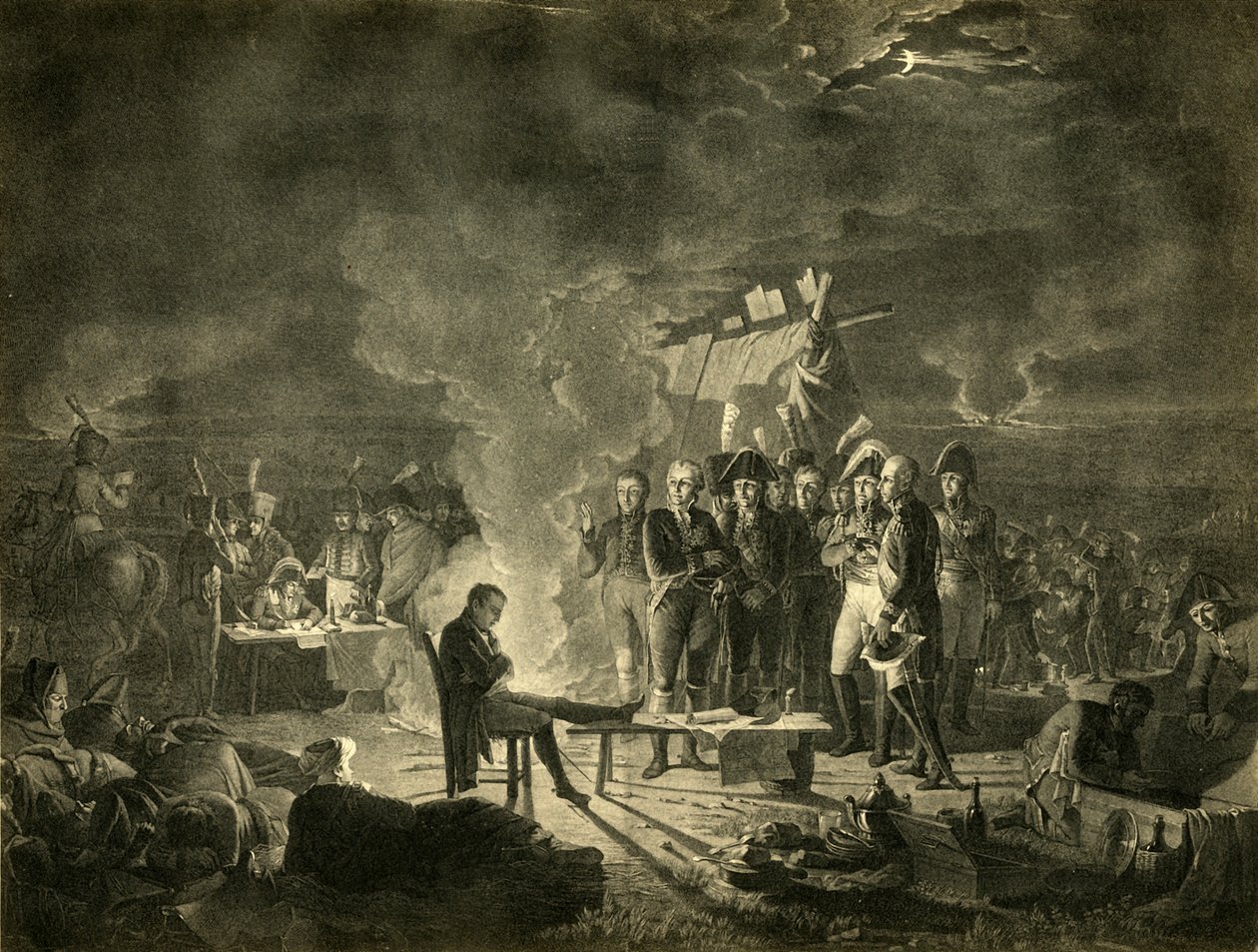 Bivouac de Napoleão no campo de batalha de Wagram durante a noite de 5-6 de julho de 1809, 1921. de Heinrich Guttenberg