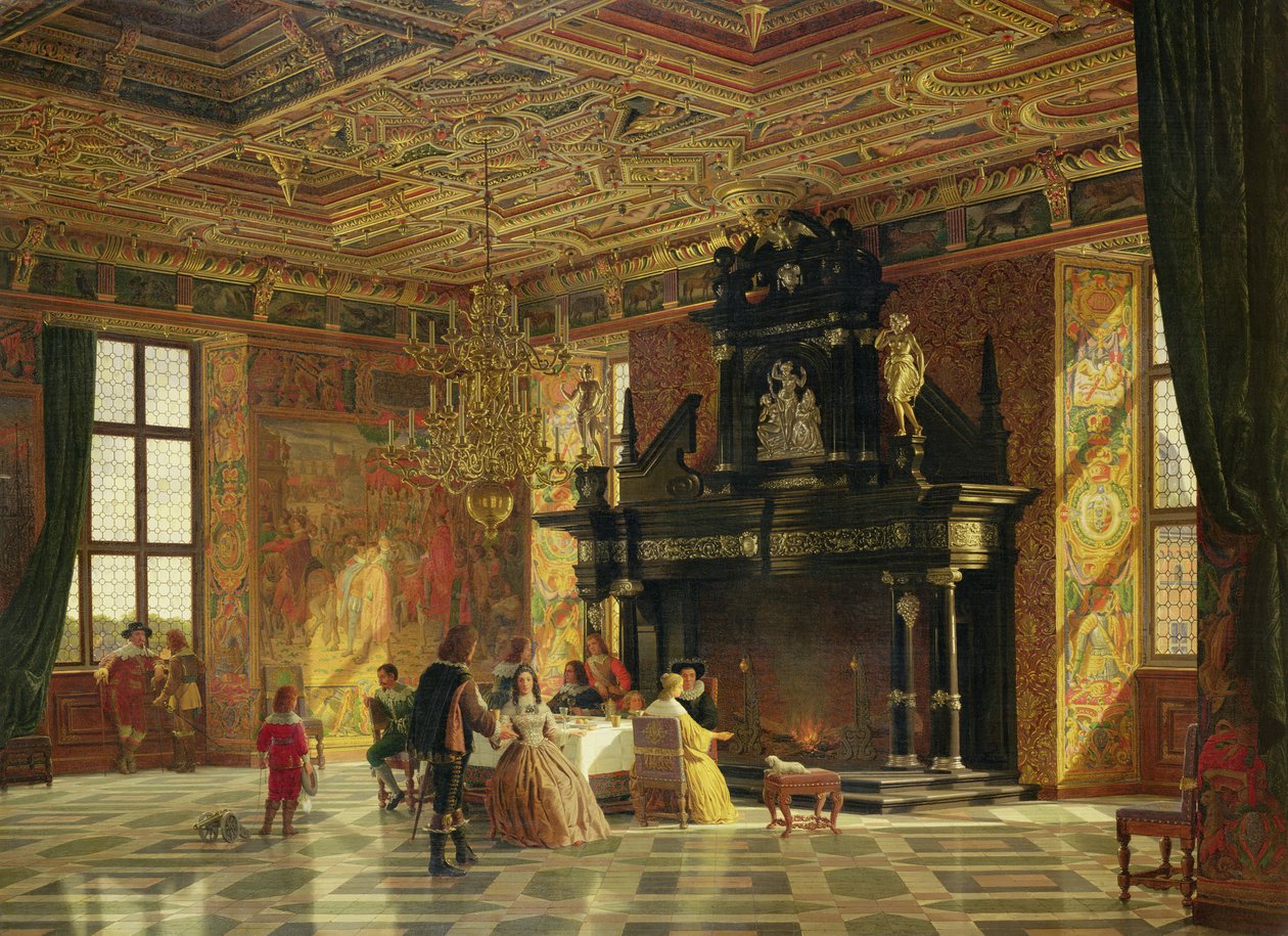 Interior do Knight&39;s Hall, Palácio de Fredericksborg, perto de Copenhagen (óleo sobre tela) de Heinrich Hansen