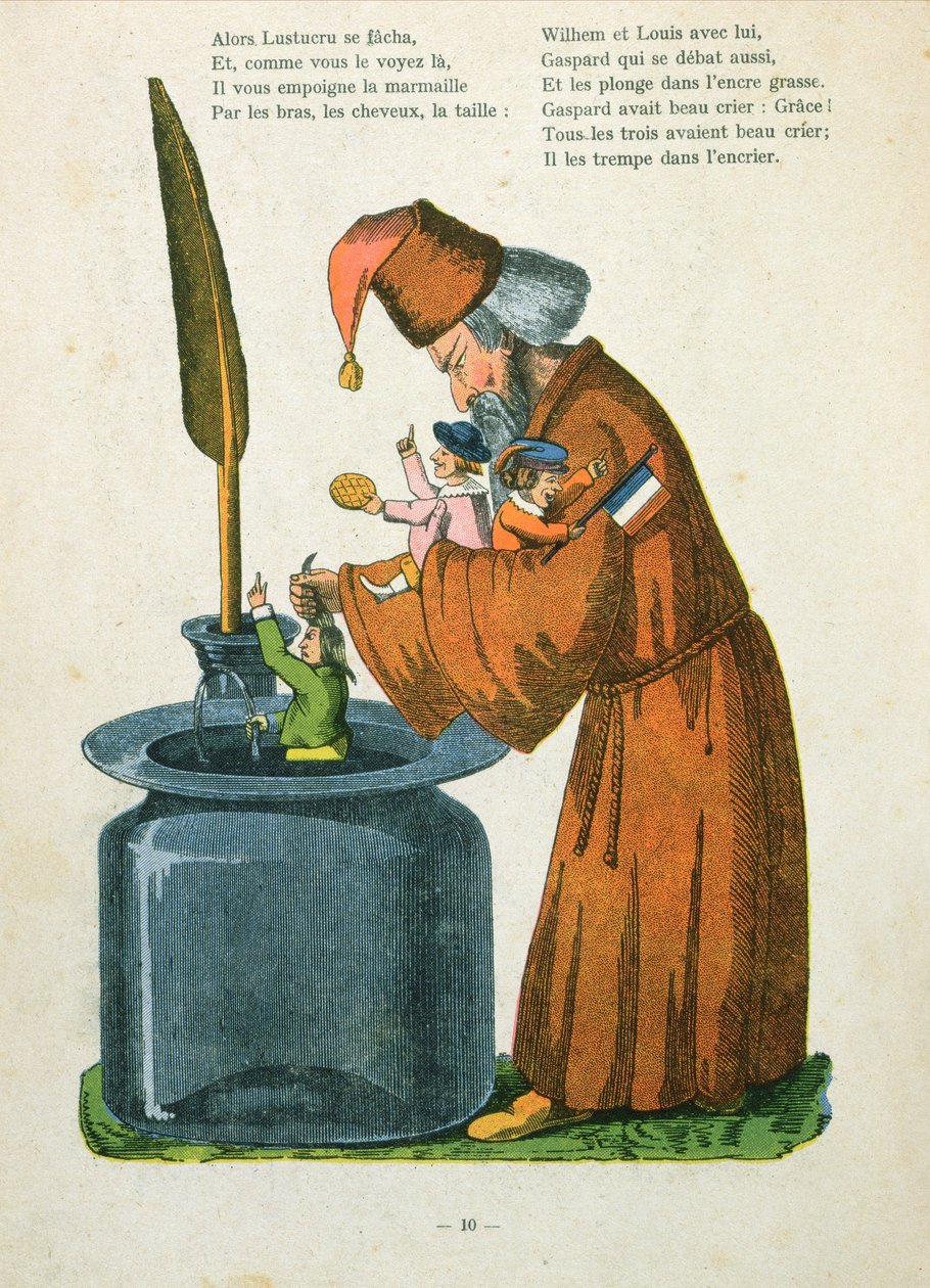 "A História das Crianças Negras", ilustração da tradução inglesa de "Struwelpeter" de Hoffmann feita por Trim (Louis Gustave Regensburg, 1827-1900), c.1850 de Heinrich Hoffmann